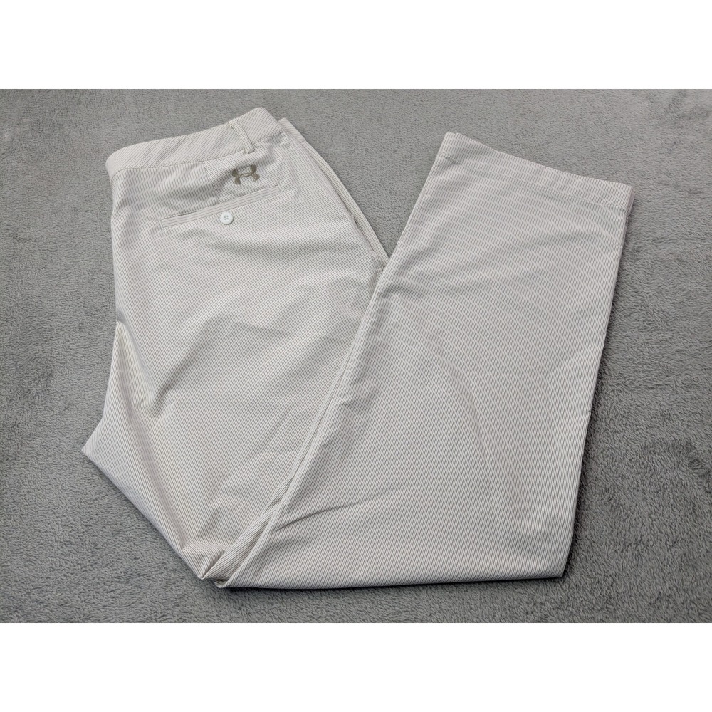 Under Armour Mens Striped Golf Pants 38R 40x33 Beige Performance Athletic